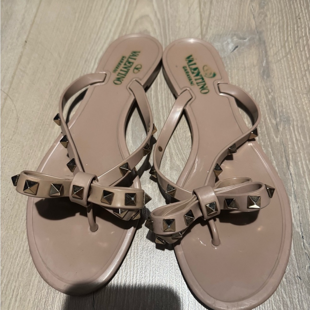 Valentino Pink Studded Sandals with Bow Detail